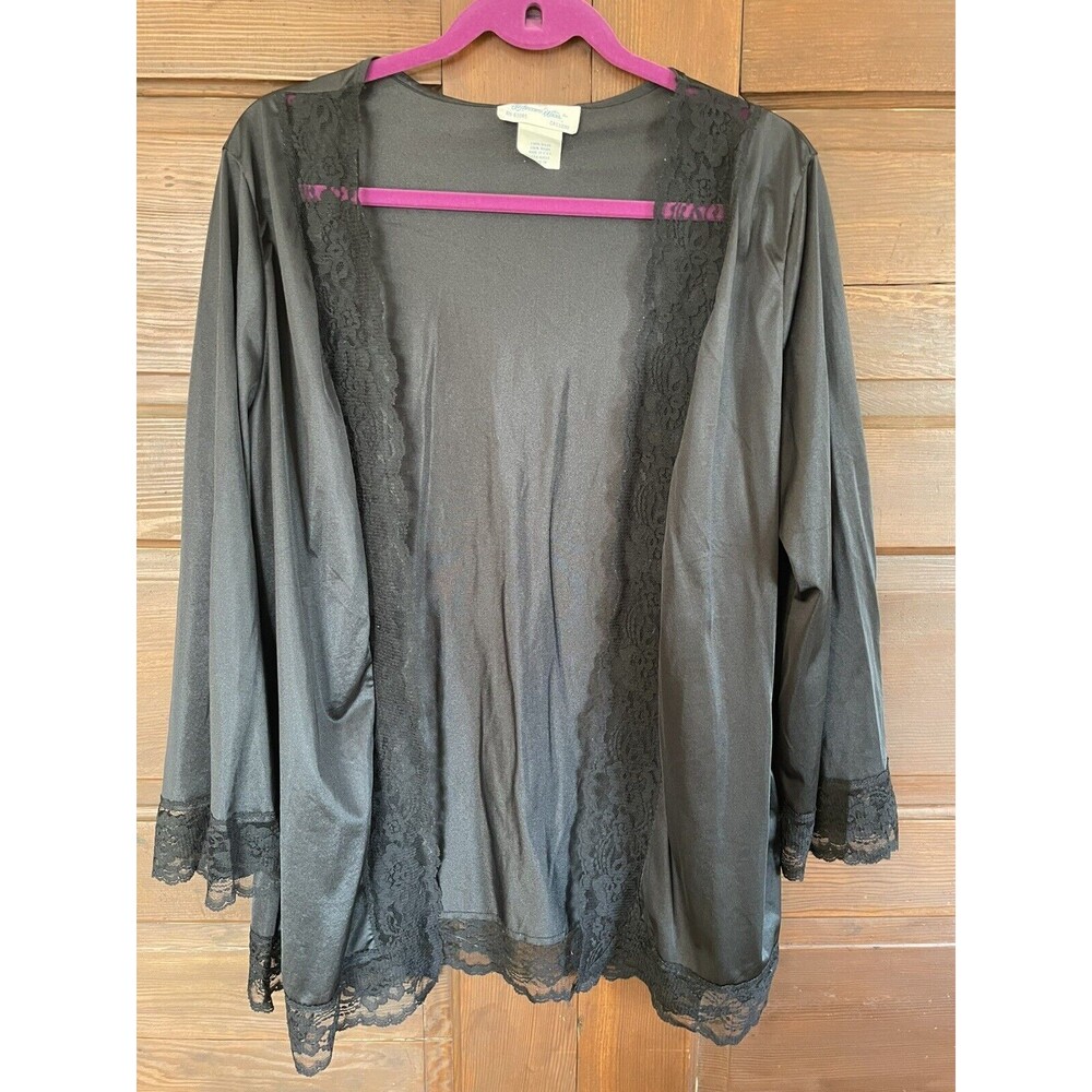 Undercover Wear Vtg Black Lingerie Cover Up Short Robe Lace Trim Plus Size